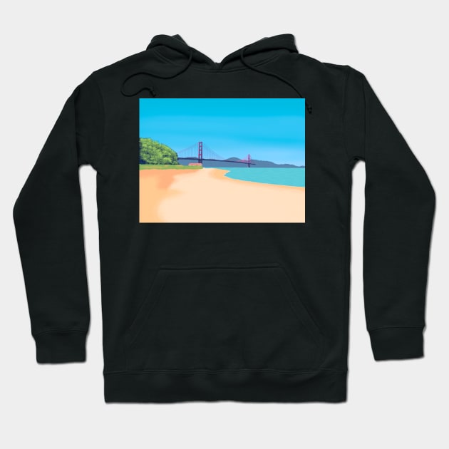 SF Golden Gate Bridge Scenery - Relaxing Beach Scene San Francisco Hoodie by DotNeko